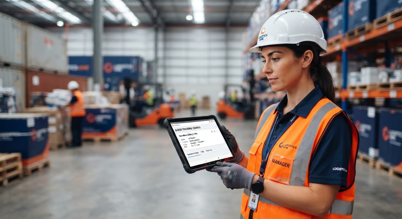 Logistics manager with tablet in a warehouse