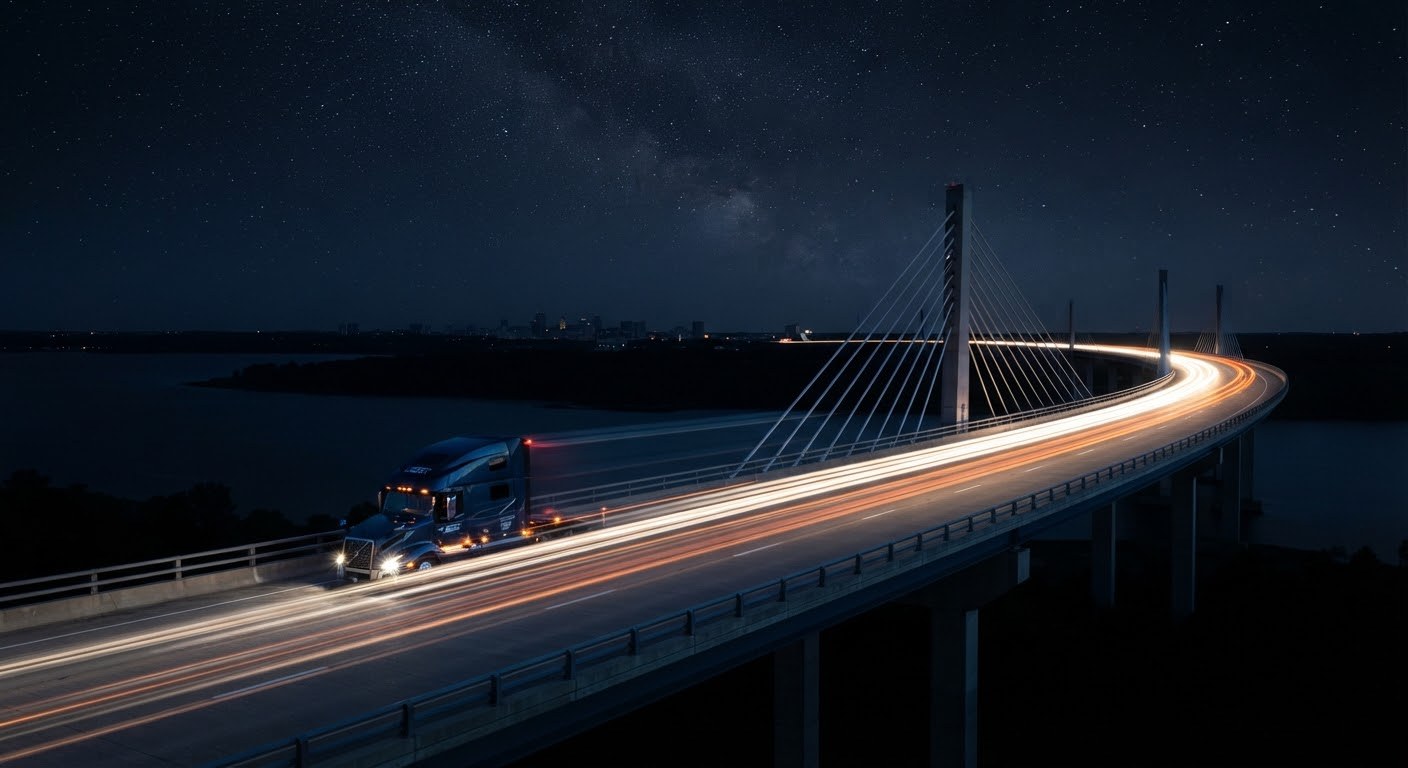 Transport truck on a highway at night